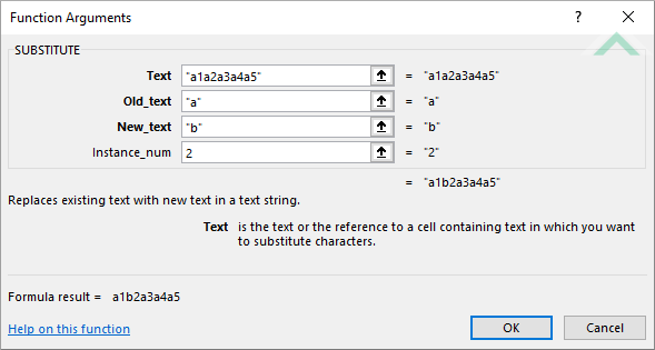 Built-in Excel SUBSTITUTE Function using hardocded values