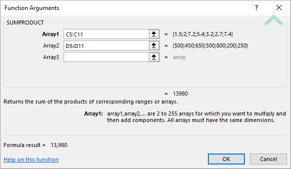 Built-in Excel SUMPRODUCT Function