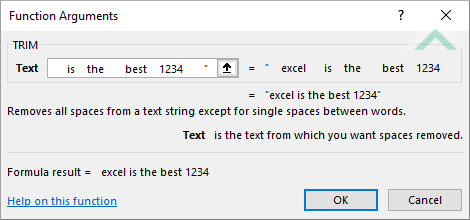 Built-in Excel TRIM Function using hardocded values