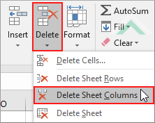 Click Delete and click Delete Sheet Columns