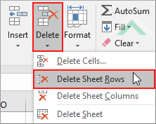 Click Delete and click Delete Sheet Rows