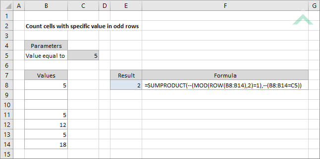 Count cells with specific value in odd rows