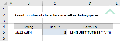 Count number of characters in a cell excluding spaces