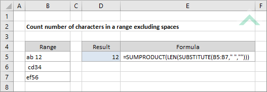 Count number of characters in a range excluding spaces