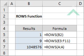 Excel ROWS Function