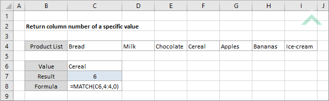 Return column number of a specific value