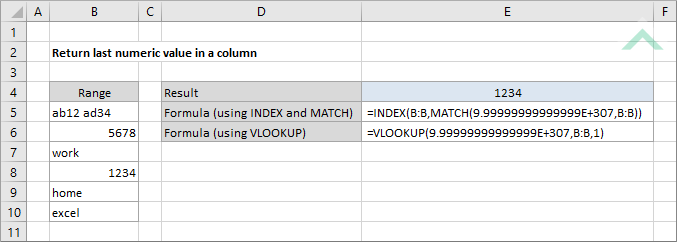 Return last numeric value in a column