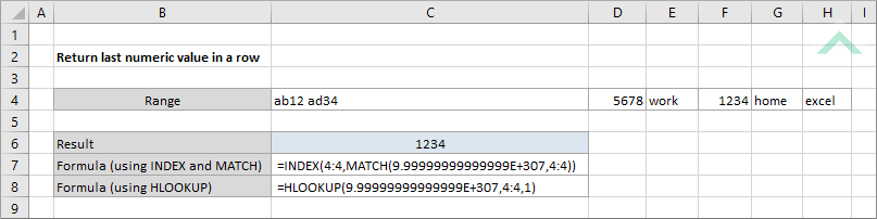 Return last numeric value in a row