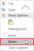 Right-click anywhere on the selected row and click Delete