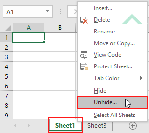 Right-click on a worksheet and click Unhide