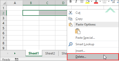 Right-click on any of the selected cells in any column and click Delete