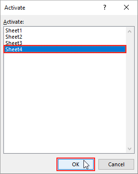 Select the sheet from the list of sheets
