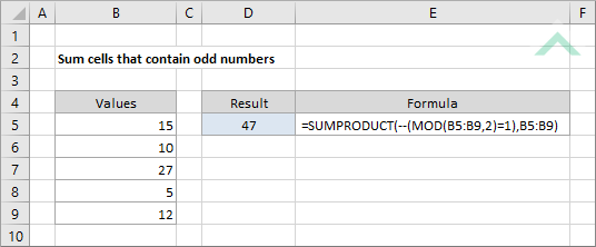 Sum cells that contain odd numbers