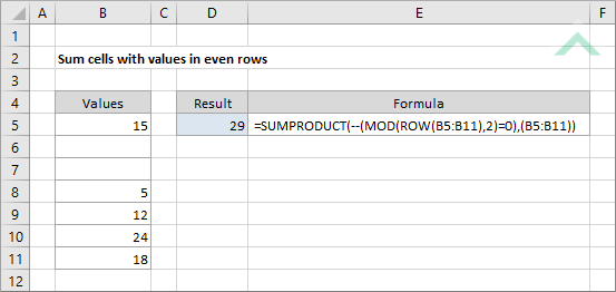 Sum cells with values in even rows