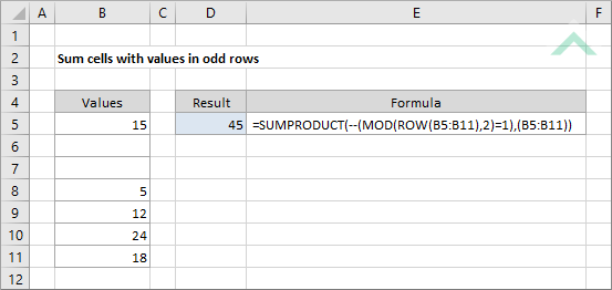 Sum cells with values in odd rows