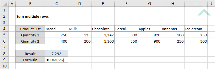 Sum multiple rows