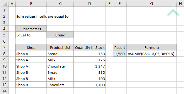 Sum values if cells are equal to