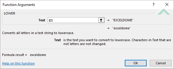 Built-in Excel LOWER Function using links