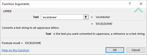 Built-in Excel UPPER Function using hardcoded values