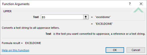 Built-in Excel UPPER Function using links