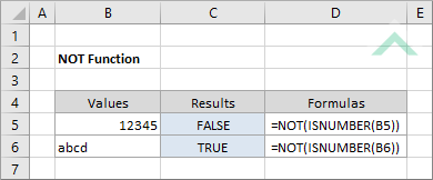 Excel NOT Function