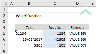 Excel VALUE Function