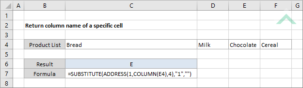 Return column name of a specific cell