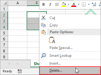 Right-click on any of the selected cells and click Delete