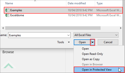 Select workbook and click Open in Protected View