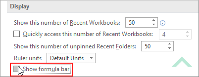 Click on Show formula bar to uncheck