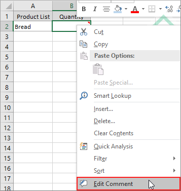 Right-click on a cell and click Edit Comment