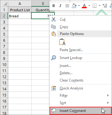 Right-click on a cell and click Insert Comment