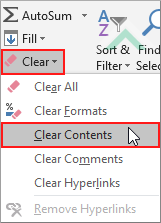 Select Clear Contents