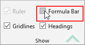 Uncheck Formula Bar checkbox