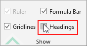 Uncheck Headings checkbox