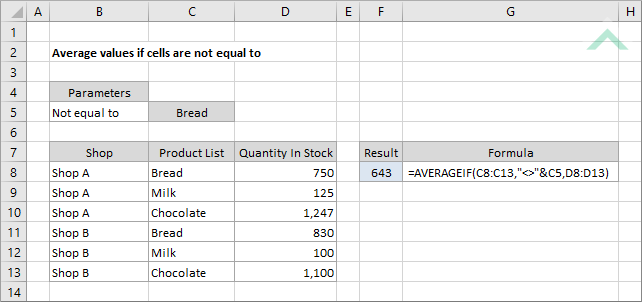 Average values if cells are not equal to