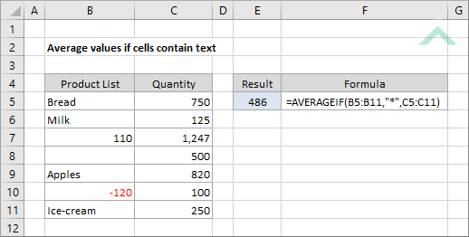 Average values if cells contain text
