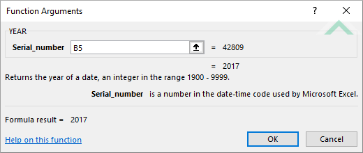 Built-in Excel YEAR Function using links