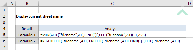 Display Current Sheet Name Excel Vba