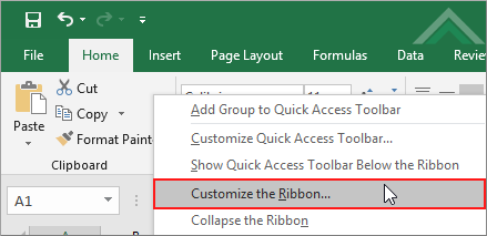 Right-click on Ribbon and click on Customize the Ribbon