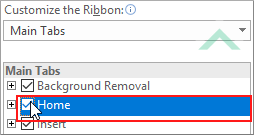 Select Ribbon tabs checkbox