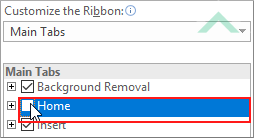 Unselect Ribbon tabs checkbox