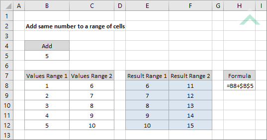 Add same number to a range of cells