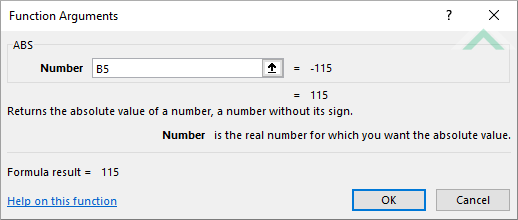 Built-in Excel ABS Function using links