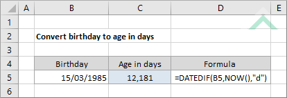 Convert birthday to age in days