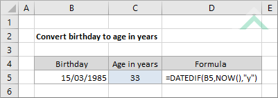 Convert birthday to age in years