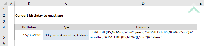 Convert birthday to exact age