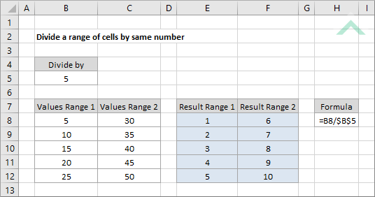 Divide a range of cells by same number