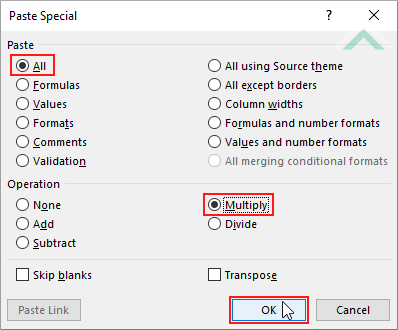 Select All, select Multiply and click OK