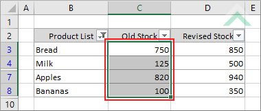 Select filtered Old Stock range